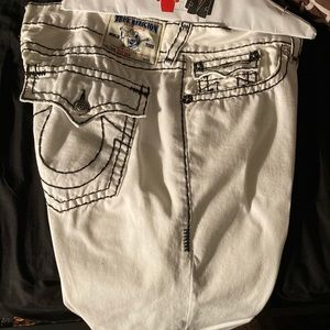 White with black thread true religion shorts